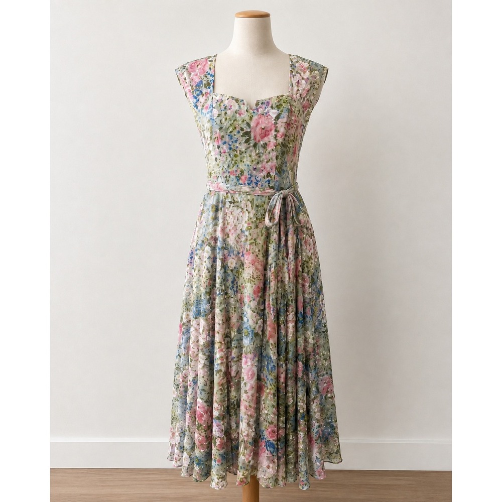 Vintage 80s 90s Phool Dress Size Small Pastel Floral Maxi Dress Square Notch